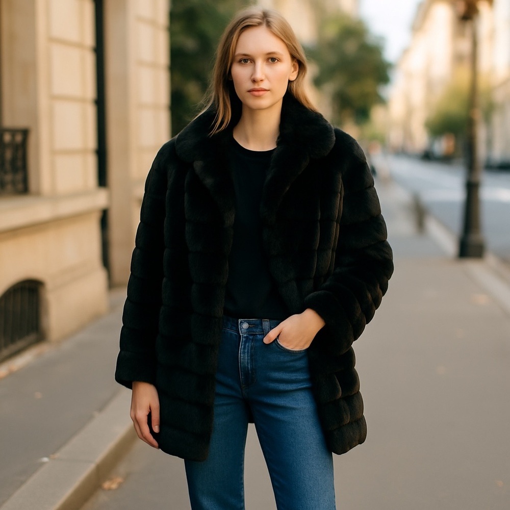 Black Teddy Jacket with Plush Faux Fur